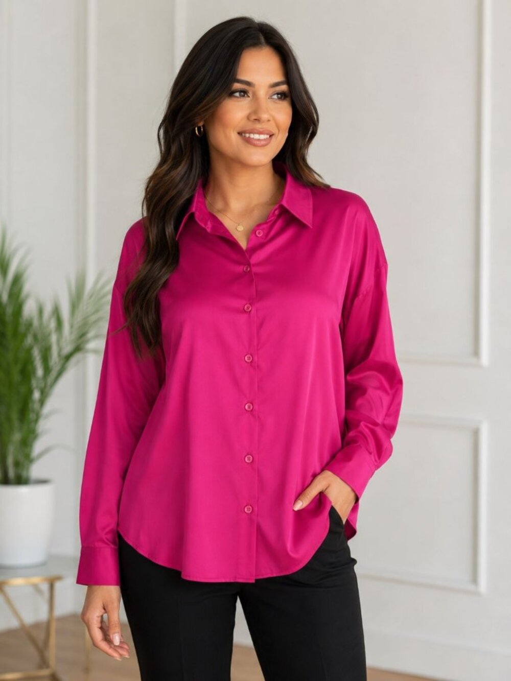 It Fuchsia Shirt Collared Long Sleeve Button Down Size XL Career Wear Office